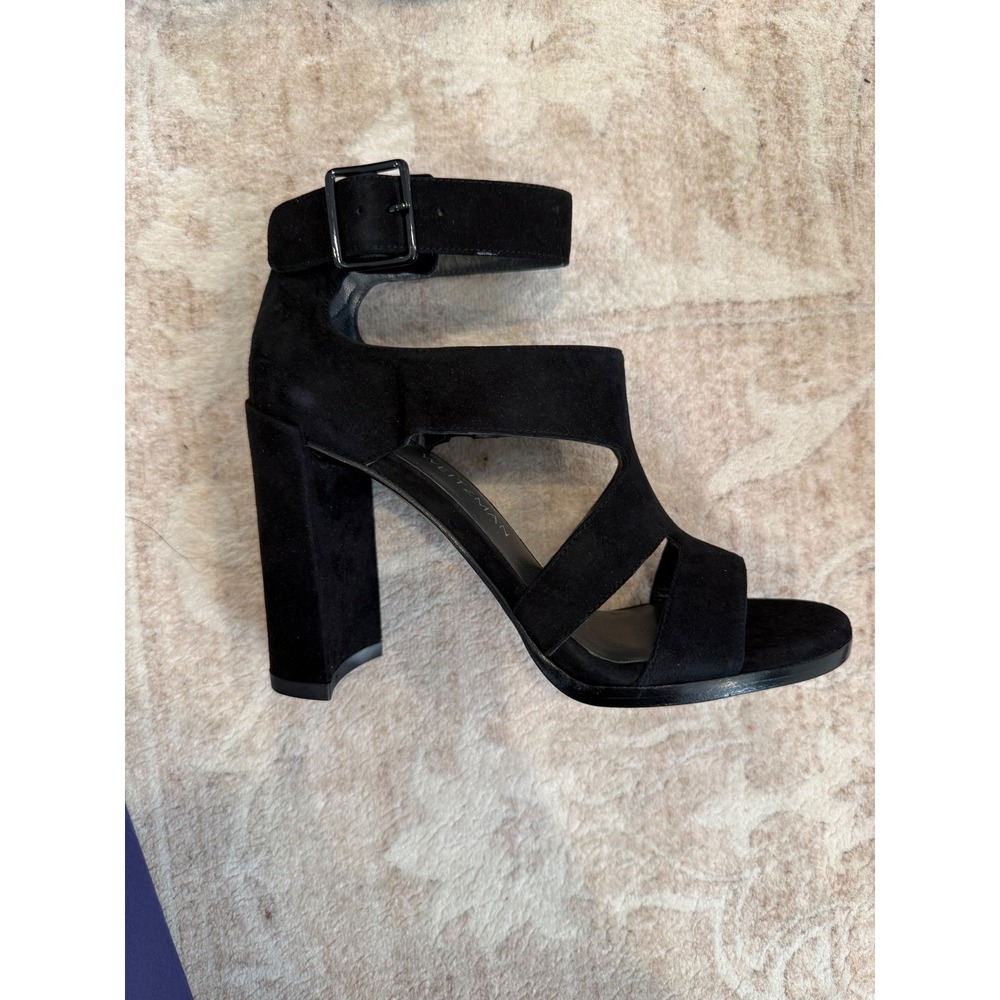 Stuart Weitzman Black Suede Cutout Ankle Strap Sandals NIB - Picture 3 of 9